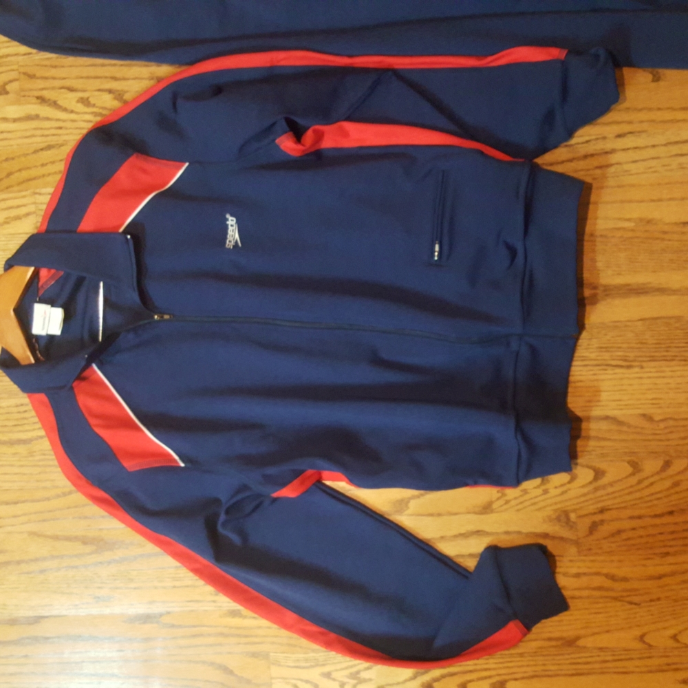 Speedo Men's LARGE 2 piece new w tags track suit blue w/ orange trim zippered